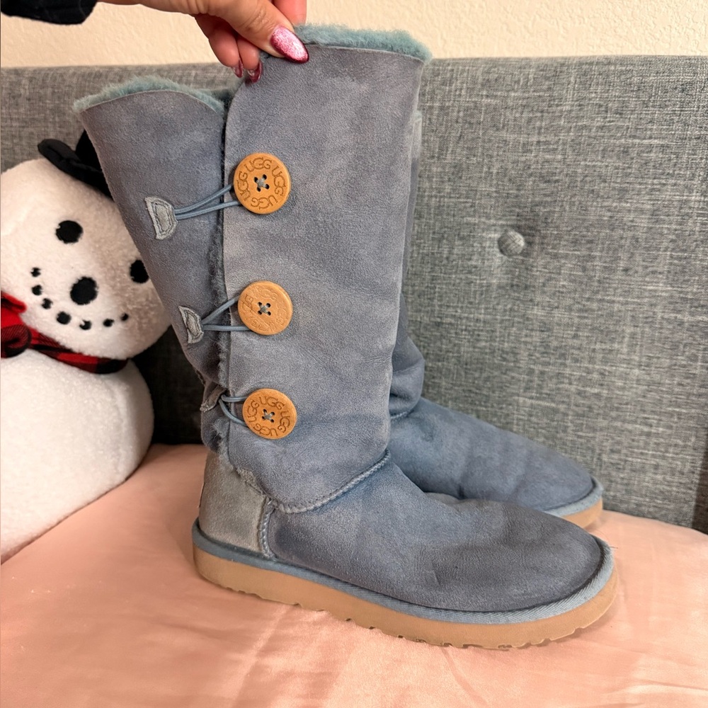 UGG Women's Blue Suede Boots with Button Accents 7